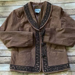 Bradley Bayou Cowgirl Western Equestrian Brown Leather Jacket embroidered trim